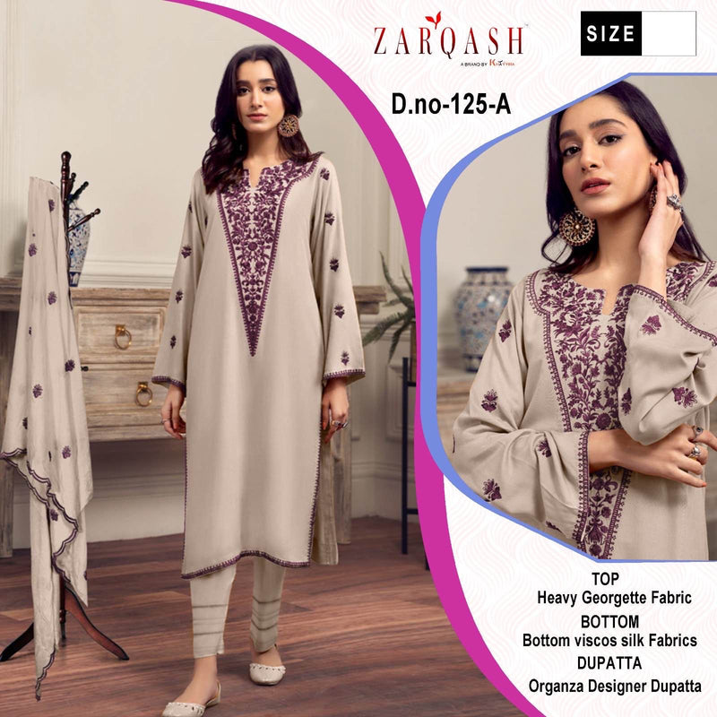 Zarqash Z 125 Georgette Heavy Embroidery Work Pakistani Kurti