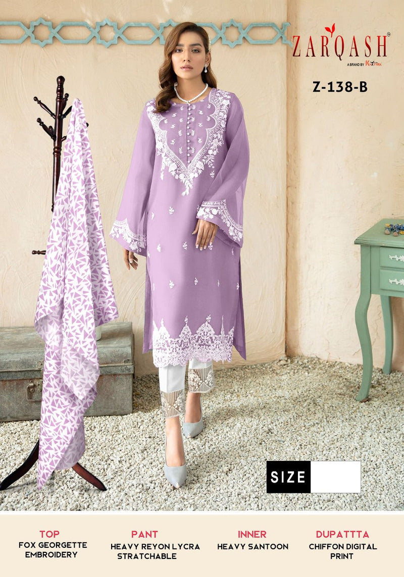 Zarqash Z 138 Georgette Beautiful Embroidery Designer Ready Made Suits