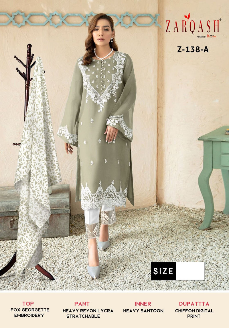 Zarqash Z 138 Georgette Beautiful Embroidery Designer Ready Made Suits