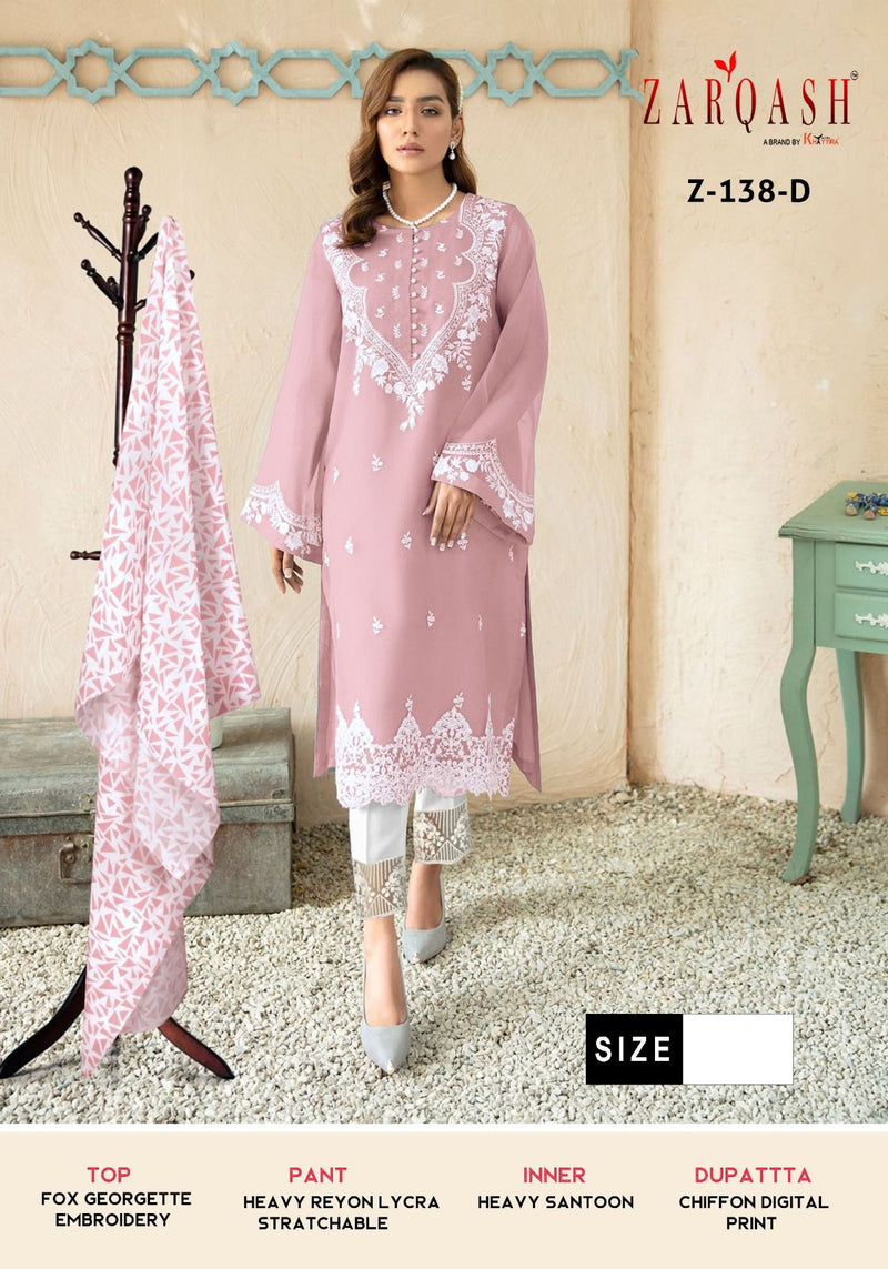 Zarqash Z 138 Georgette Beautiful Embroidery Designer Ready Made Suits