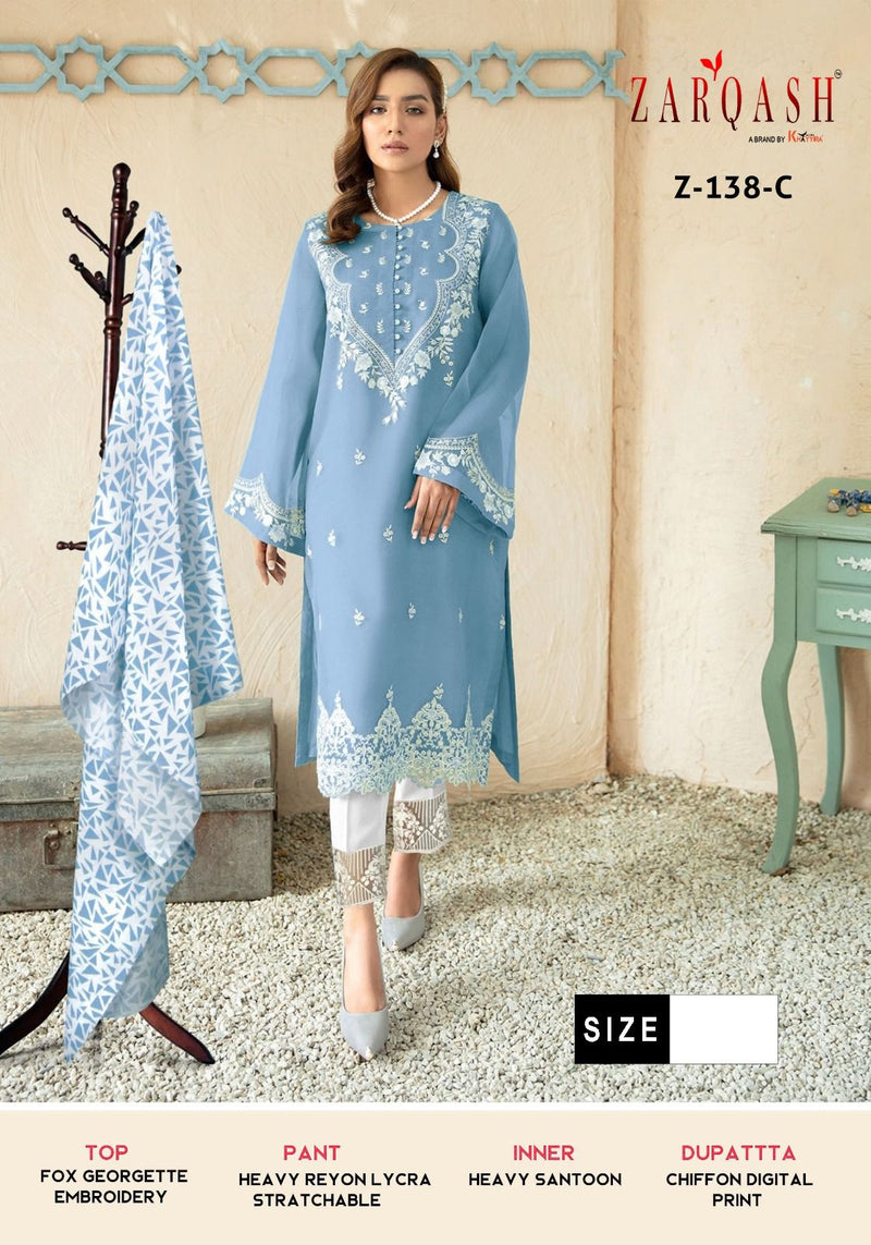 Zarqash Z 138 Georgette Beautiful Embroidery Designer Ready Made Suits