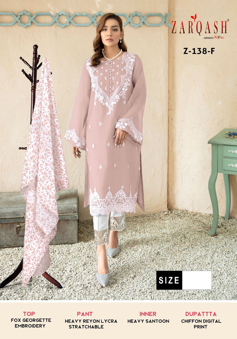 Zarqash Z 138 Georgette Beautiful Embroidery Designer Ready Made Suits