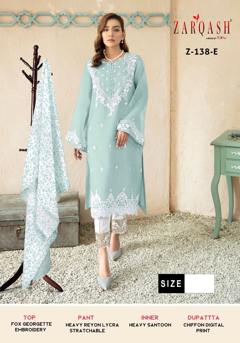 Zarqash Z 138 Georgette Beautiful Embroidery Designer Ready Made Suits