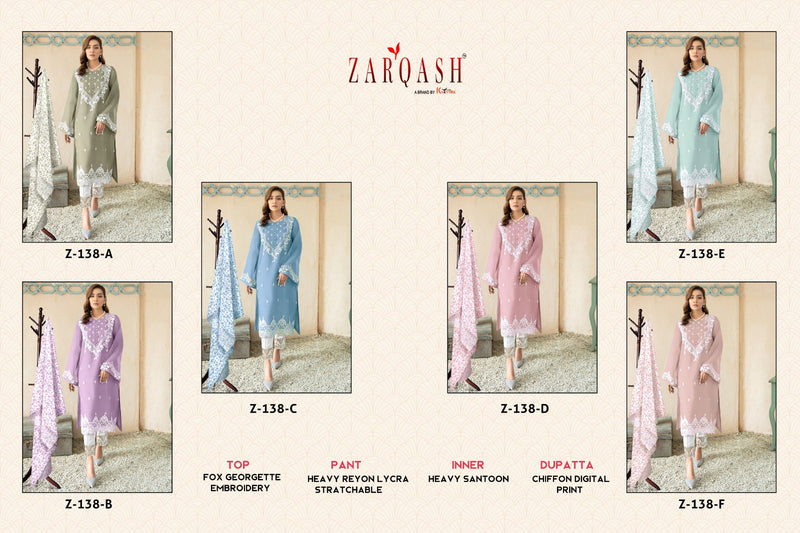 Zarqash Z 138 Georgette Beautiful Embroidery Designer Ready Made Suits