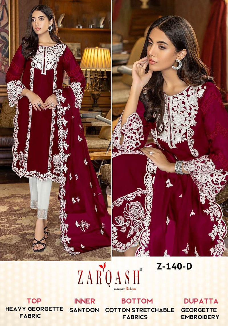 Zarqash Z 140 Georgette With Fancy Embroidery Designer Pakistani Kurti Pant & Dupatta Collection