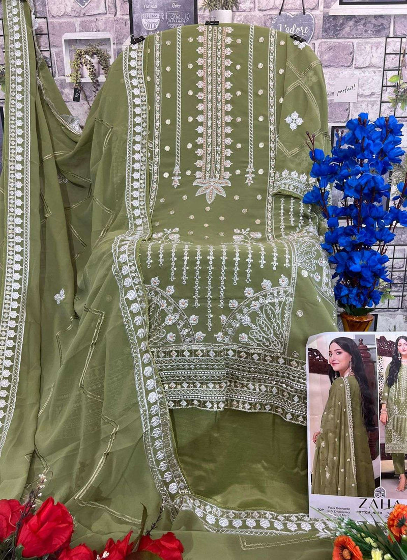 Zaha 10233-10234-10235 Georgette Heavy Embroidered Pakistani Suit