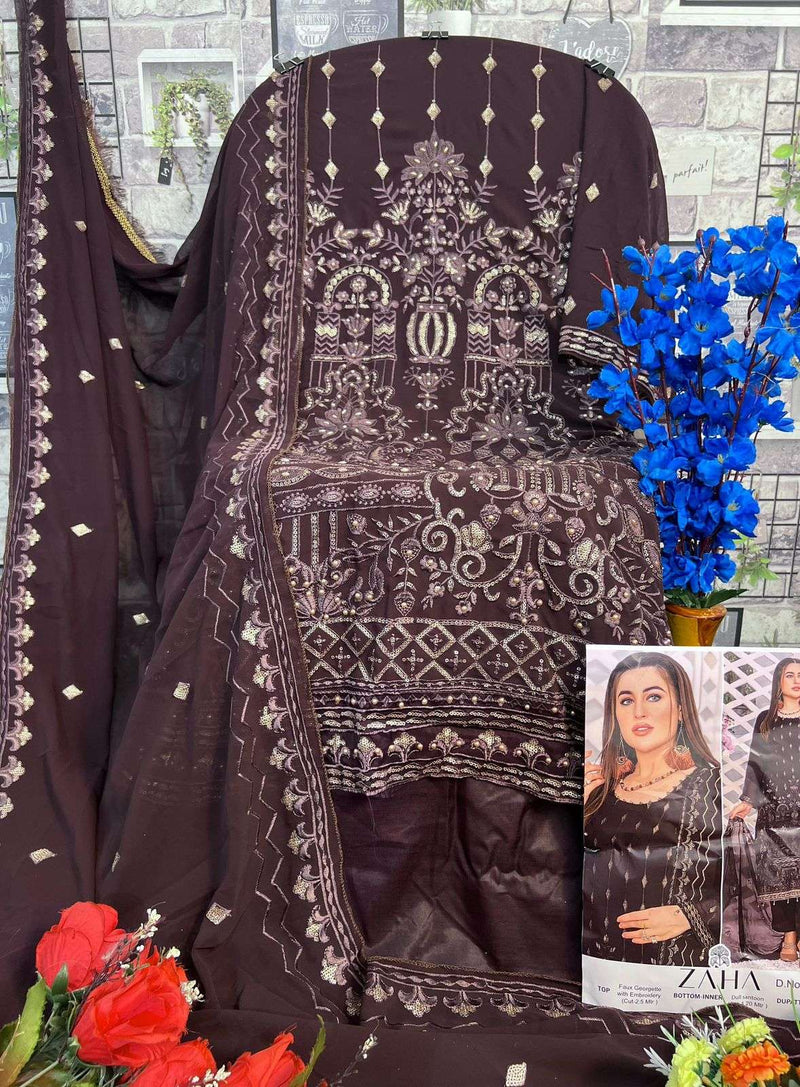 Zaha 10233-10234-10235 Georgette Heavy Embroidered Pakistani Suit