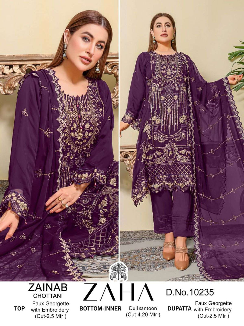 Zaha 10233-10234-10235 Georgette Heavy Embroidered Pakistani Suit