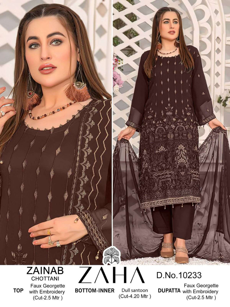 Zaha 10233-10234-10235 Georgette Heavy Embroidered Pakistani Suit