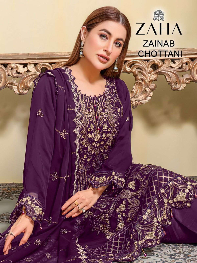 Zaha 10233-10234-10235 Georgette Heavy Embroidered Pakistani Suit