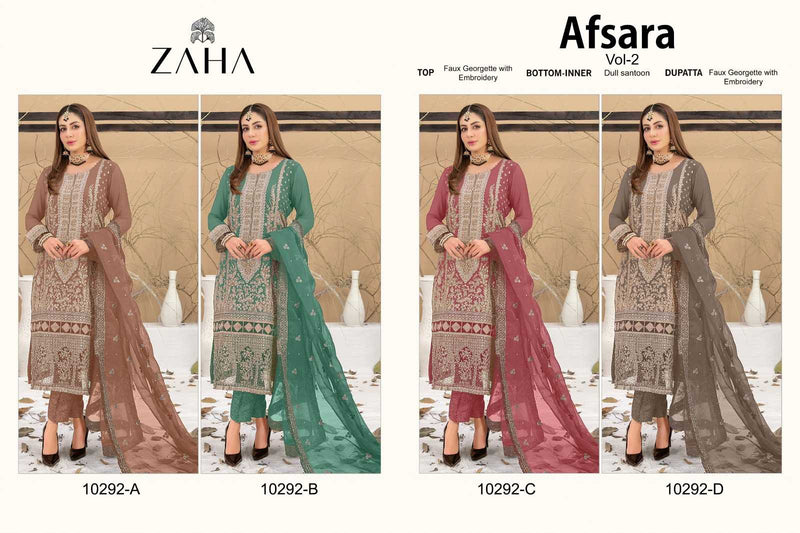 Zaha Afsara Vol 2 10292 A B C D Georgette With Heavy Embroidered Salwar Kameez