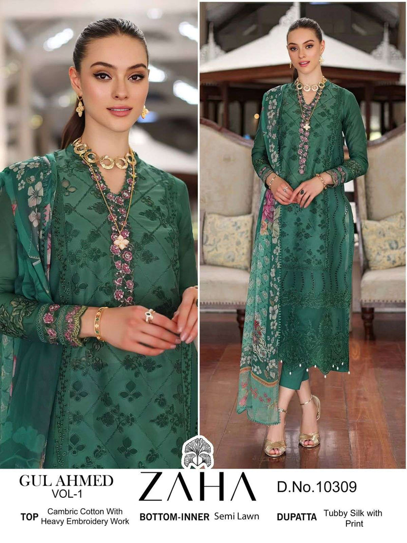 Zaha D No 10309 Cotton With Heavy Embroidery Designer Salwar Suit