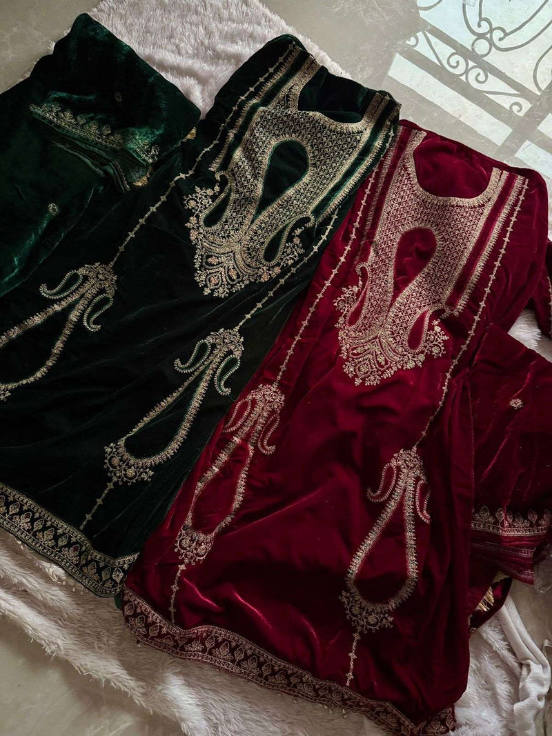 Ziaaz Designs 727 Pure Velvet Beautiful Embroidery Work Pakistani Suit