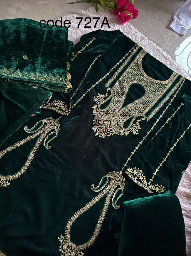 Ziaaz Designs 727 Pure Velvet Beautiful Embroidery Work Pakistani Suit