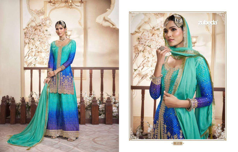 Zubeda Rangrezia Pure Chinon Silk Embroidered Handwork Wedding Wear Suit