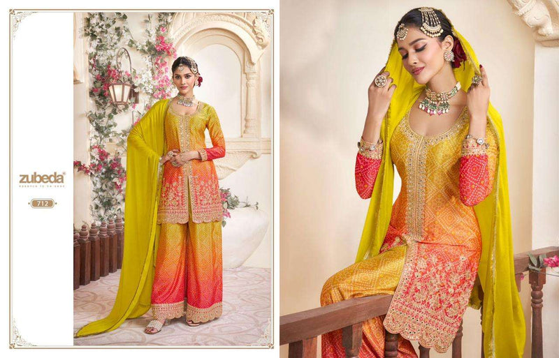 Zubeda Rangrezia Pure Chinon Silk Embroidered Handwork Wedding Wear Suit