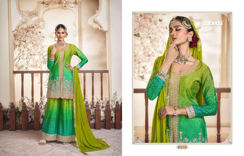 Zubeda Rangrezia Pure Chinon Silk Embroidered Handwork Wedding Wear Suit