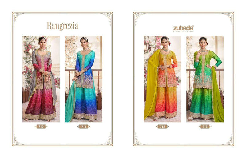 Zubeda Rangrezia Pure Chinon Silk Embroidered Handwork Wedding Wear Suit