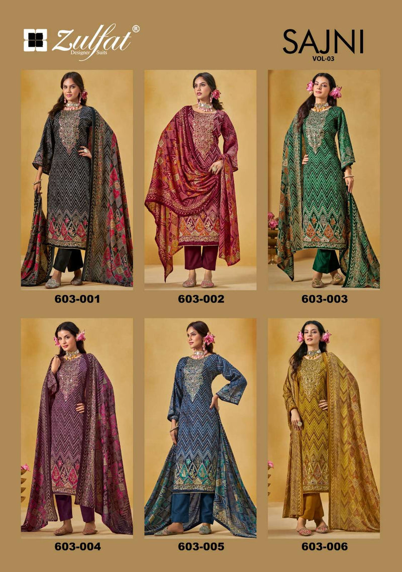 Zulfat Designer Sajni Vol 3 Pure Jam Cotton Exclusive Print With Handwork Salwar Suit