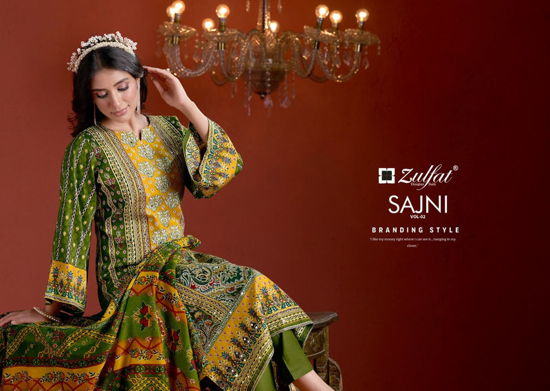 Zulfat Designer Studio Sajni Vol 2 Pure Jam Cotton Handwork Salwar Suit