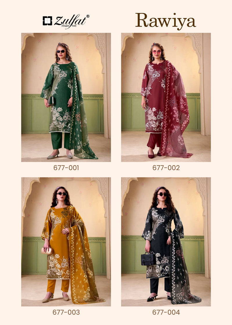 Zulfat Designer Suits Rawiya Pure Jam Satin Heavy Handwork Salwar Suit