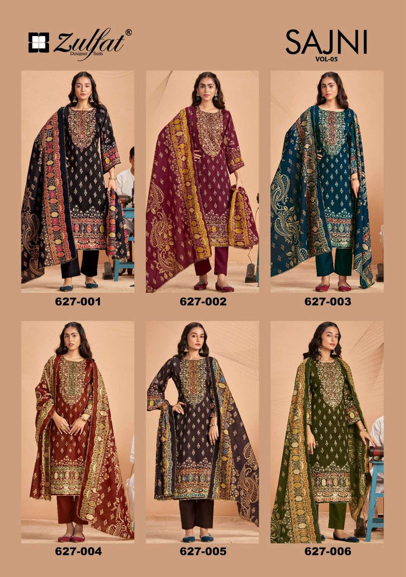 Zulfat Designer Suits Sajni Vol 5 Pure Jam Cotton Designer Print With Handwork Salwar Suit