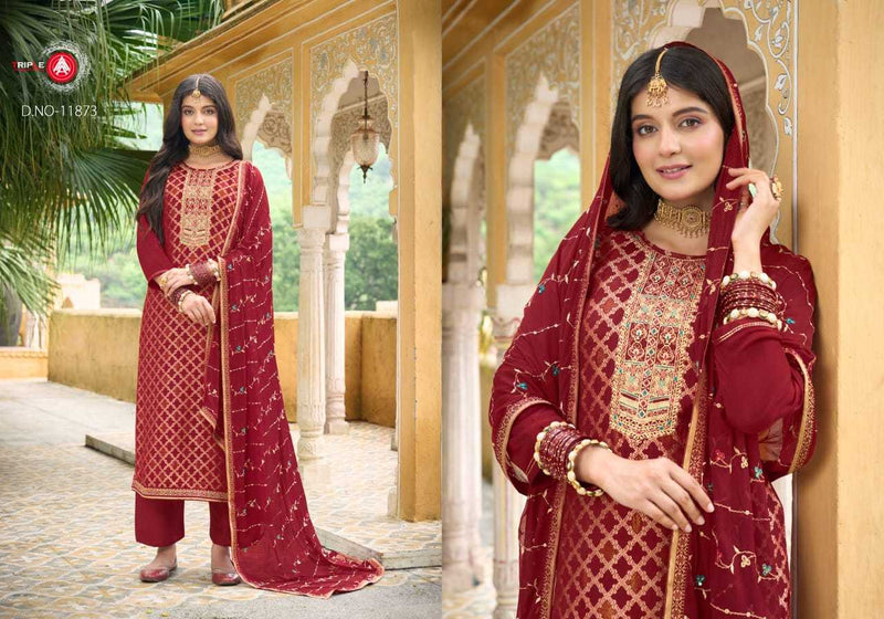 Triple A Aabha Viscos Muslin Jequard With Work Heavy Designer Unstitched Salwar Suit