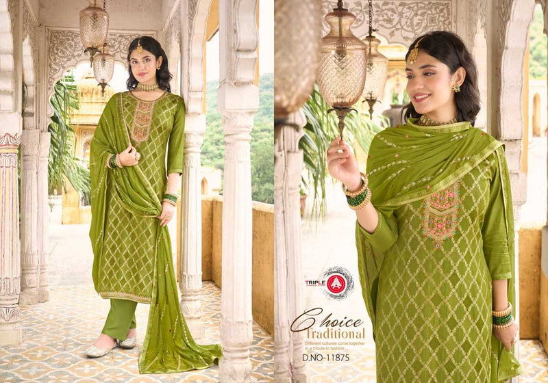 Triple A Aabha Viscos Muslin Jequard With Work Heavy Designer Unstitched Salwar Suit