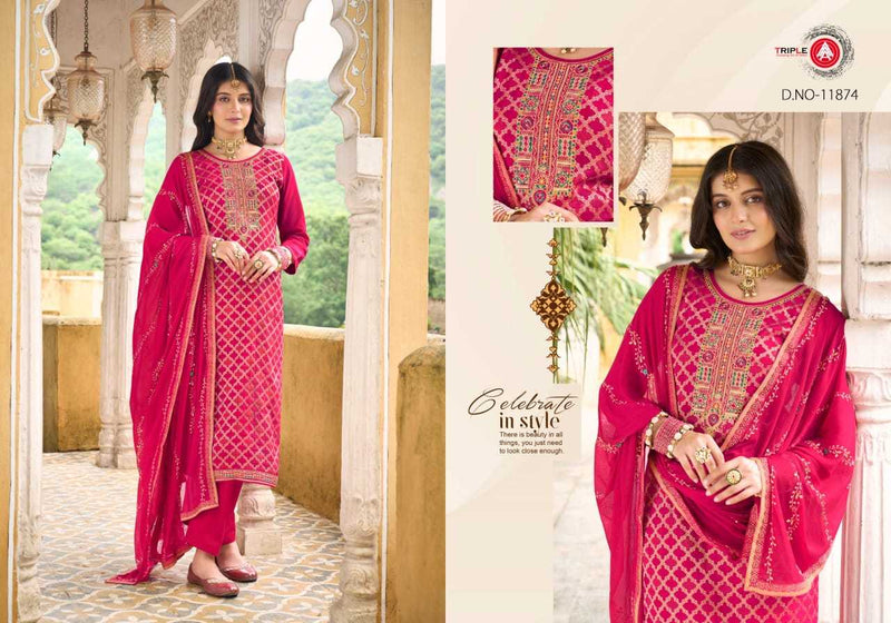 Triple A Aabha Viscos Muslin Jequard With Work Heavy Designer Unstitched Salwar Suit