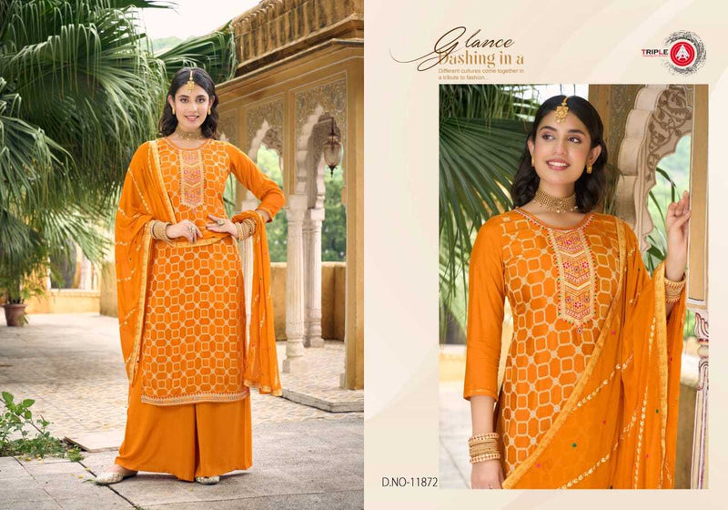 Triple A Aabha Viscos Muslin Jequard With Work Heavy Designer Unstitched Salwar Suit