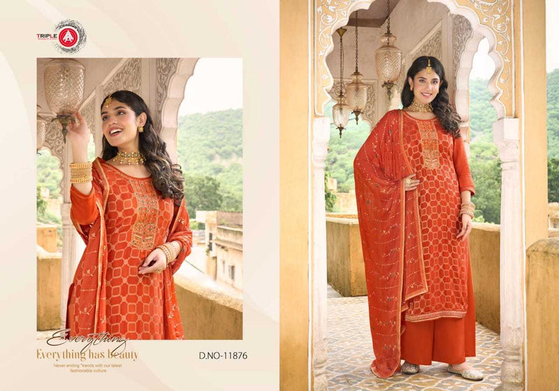 Triple A Aabha Viscos Muslin Jequard With Work Heavy Designer Unstitched Salwar Suit