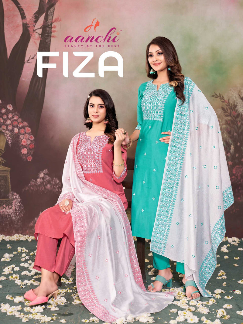 Aanchi Fiza Casual Wear Roman Silk Top Bottom And Printed Dupatta Kurti Set