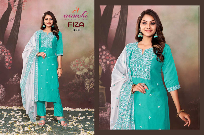 Aanchi Fiza Casual Wear Roman Silk Top Bottom And Printed Dupatta Kurti Set