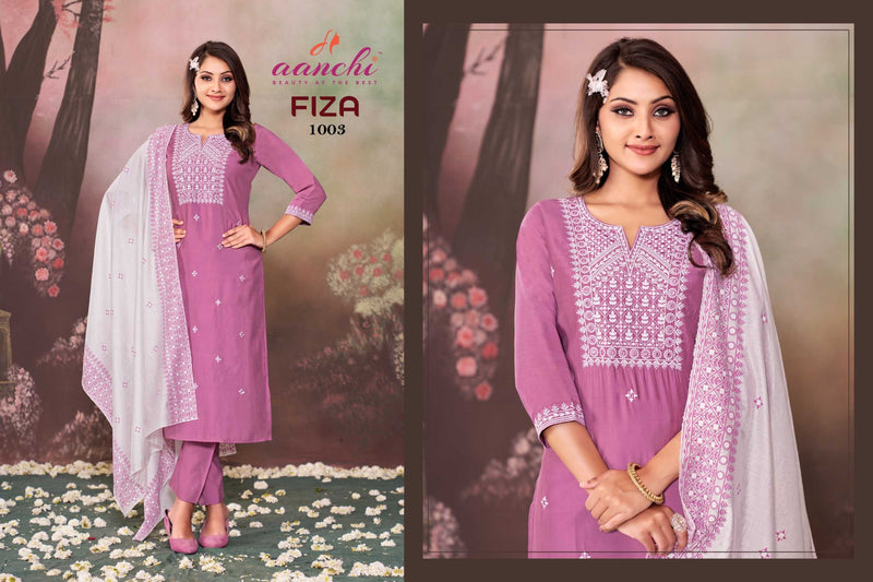 Aanchi Fiza Casual Wear Roman Silk Top Bottom And Printed Dupatta Kurti Set