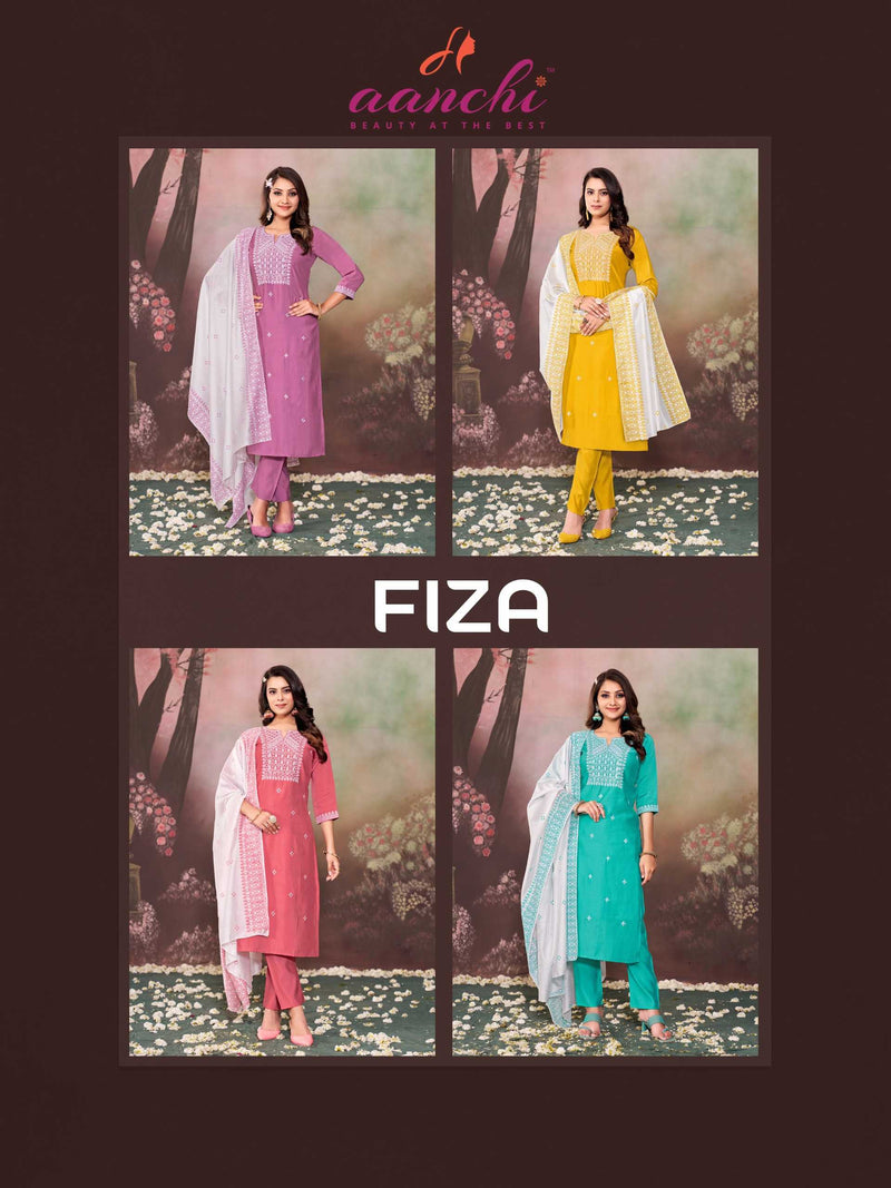 Aanchi Fiza Casual Wear Roman Silk Top Bottom And Printed Dupatta Kurti Set