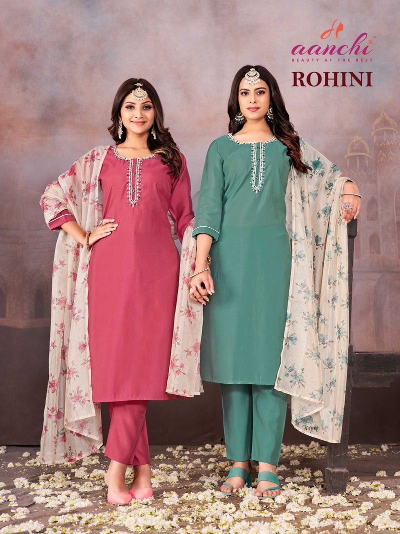 Aanchi Rohini Silk Casual Wear Kurti Pant Digital Dupatta Set