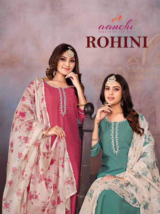 Aanchi Rohini Silk Casual Wear Kurti Pant Digital Dupatta Set