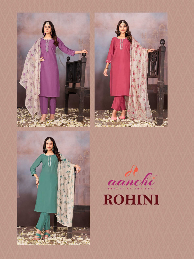 Aanchi Rohini Silk Casual Wear Kurti Pant Digital Dupatta Set