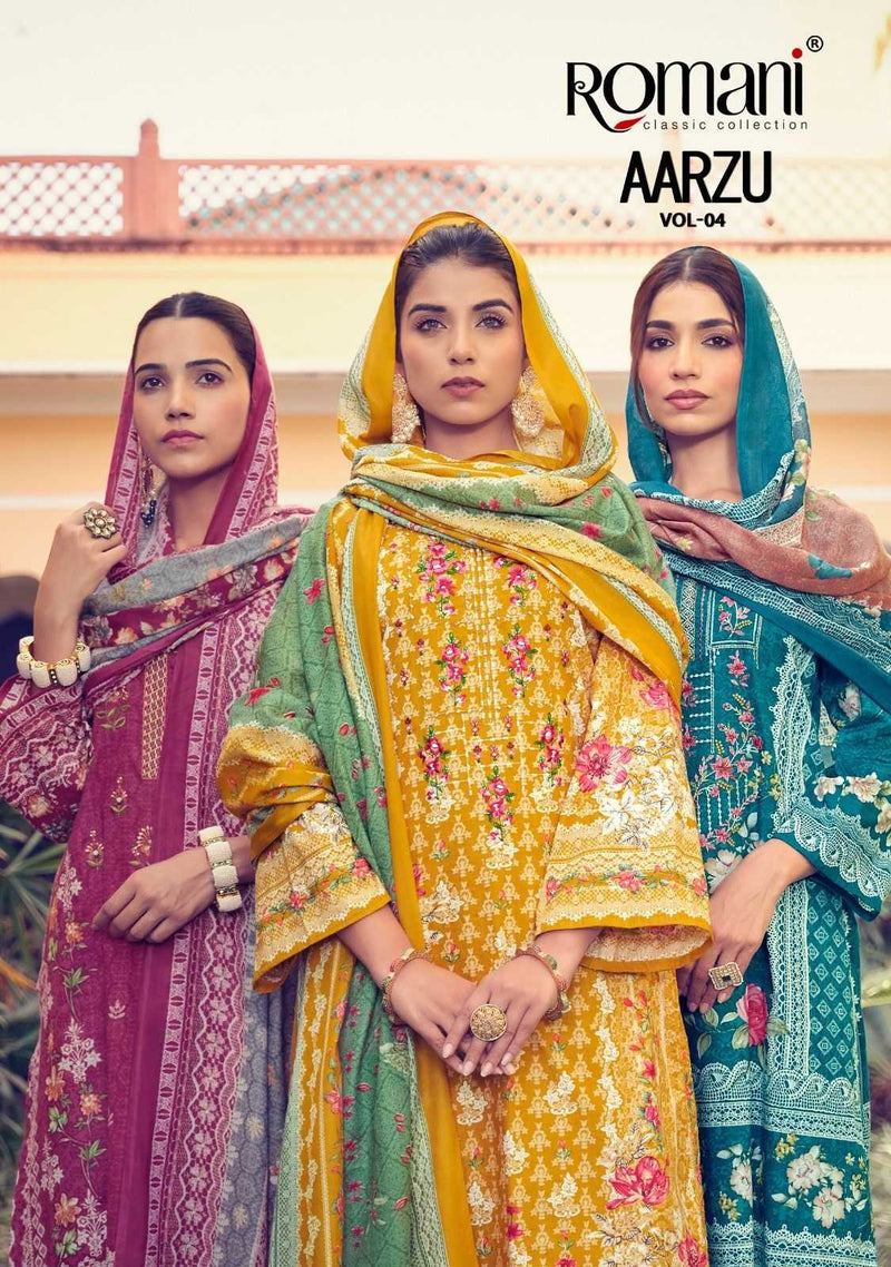 Romani Aarzu Vol 4 Soft Cotton Digital Style Print Embroidery Work Fancy Salwar Kameez