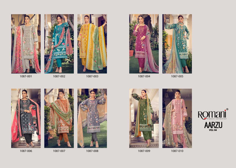 Romani Aarzu Vol 4 Soft Cotton Digital Style Print Embroidery Work Fancy Salwar Kameez