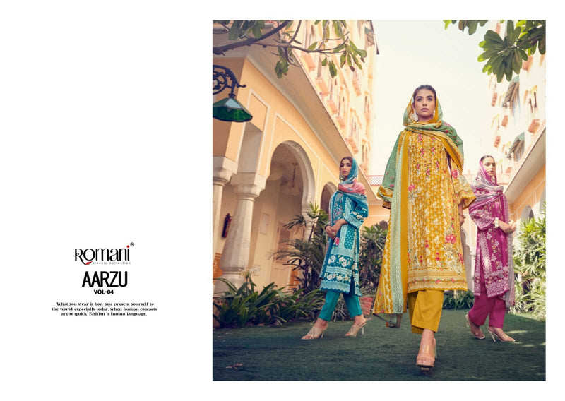 Romani Aarzu Vol 4 Soft Cotton Digital Style Print Embroidery Work Fancy Salwar Kameez