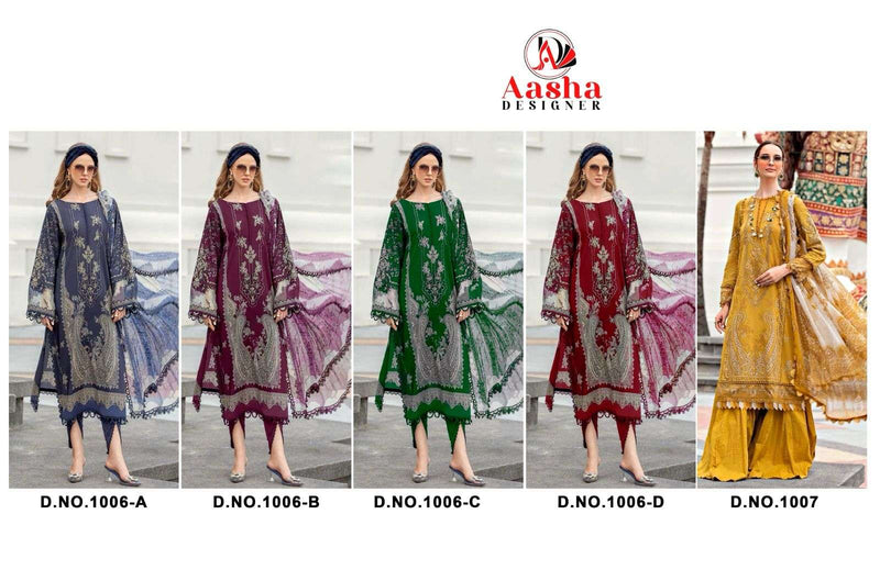 Aasha Designer D No 1006 1007 Cotton Print Patch Heavy Embroidery Suit