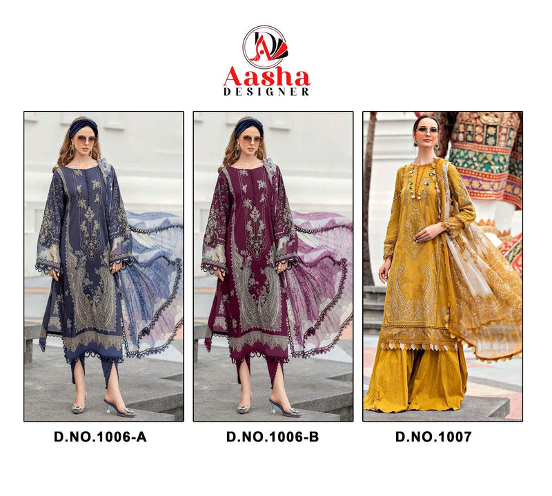 Aasha Designer D No 1006 1007 Cotton Print Patch Heavy Embroidery Suit