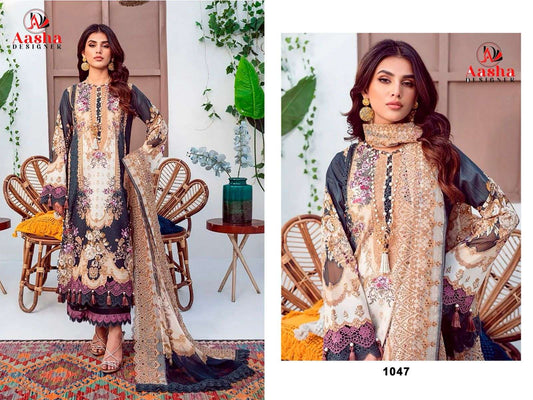 Aasha Designer D No 1047 Cotton Print Patch Heavy Embroidery Fancy Suit