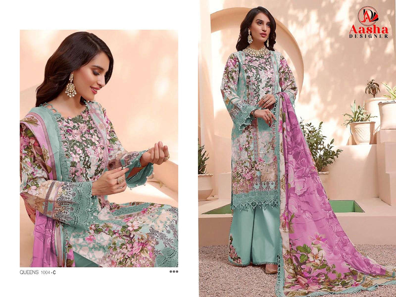 Aasha Designer Design No 1004 Abcd Cotton Print Patch Embroidery Fancy Salwar Suit