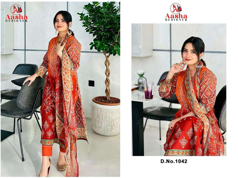 Harsha Vol-4 Design 1042A – Pure Cotton Embroidered Suit with Cotton Mal Dupatta