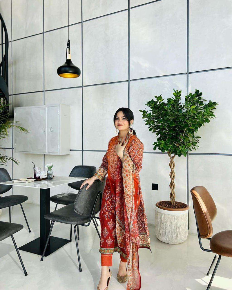 Harsha Vol-4 Design 1042A – Pure Cotton Embroidered Suit with Cotton Mal Dupatta