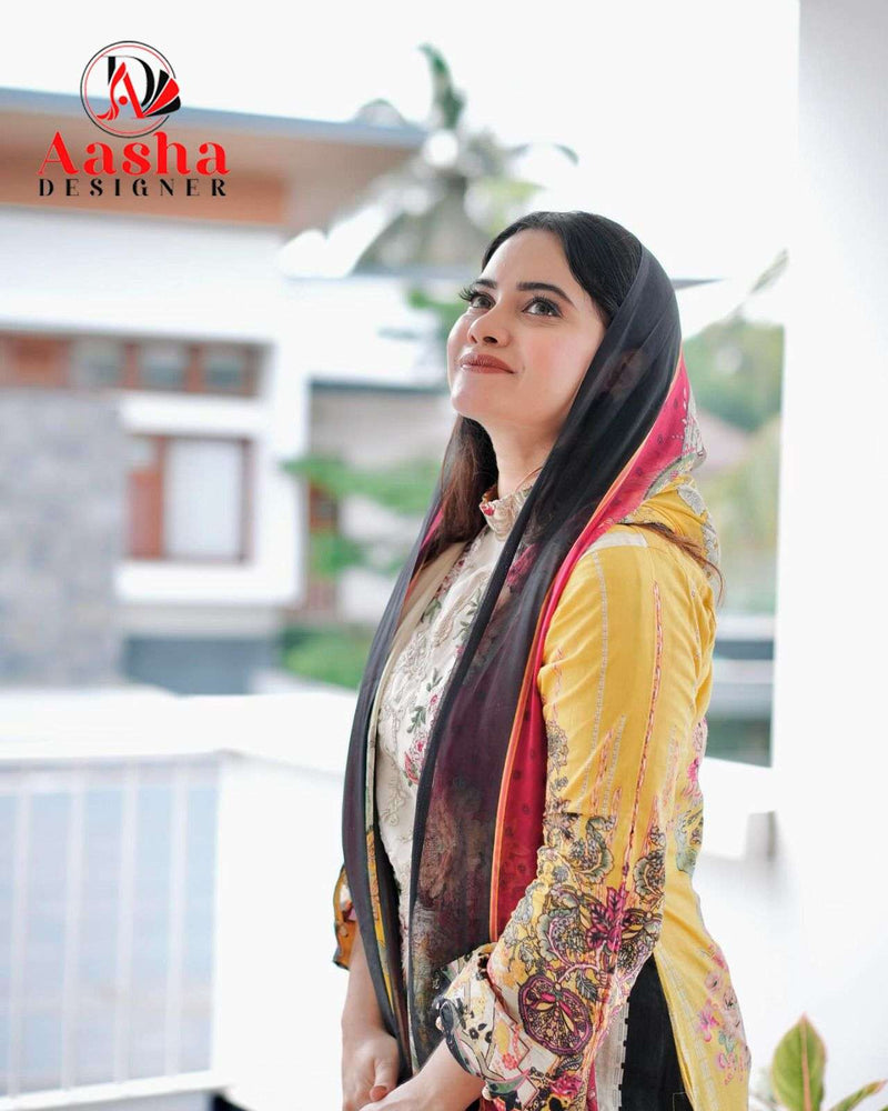 Aasha Designer 1080 – Pure Cotton Printed with Exclusive Patch Embroidery Suit