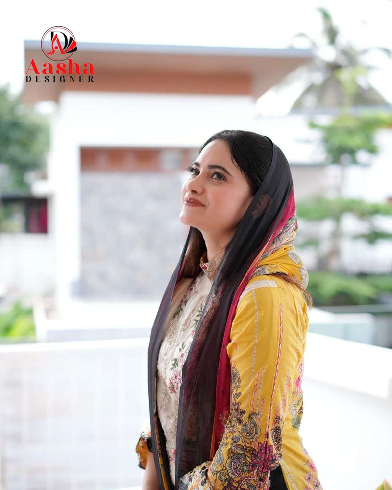 Aasha Designer 1080 – Pure Cotton Printed with Exclusive Patch Embroidery Suit