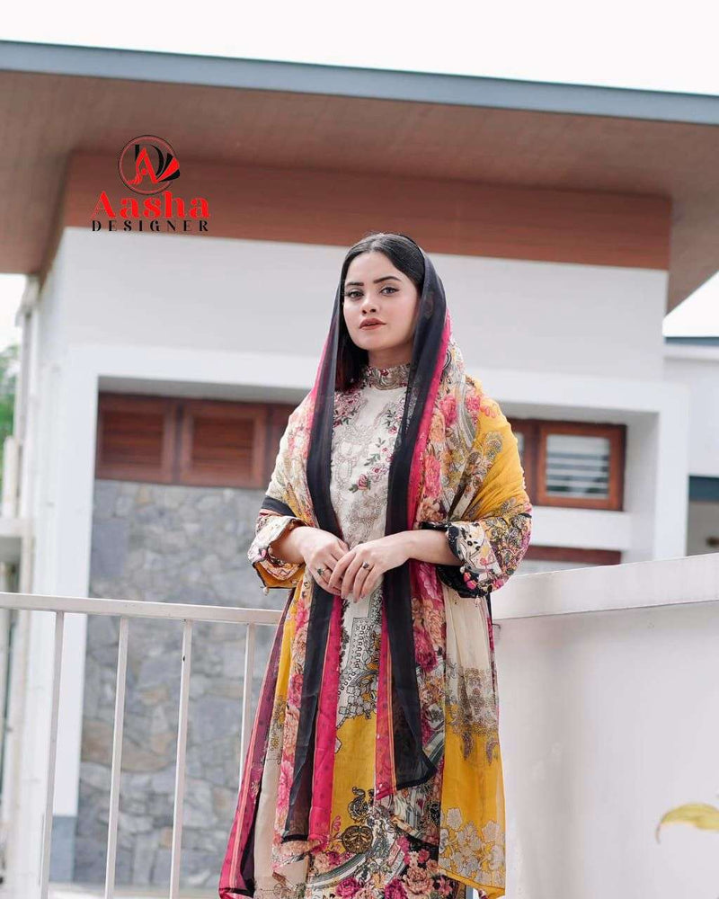 Aasha Designer 1080 – Pure Cotton Printed with Exclusive Patch Embroidery Suit